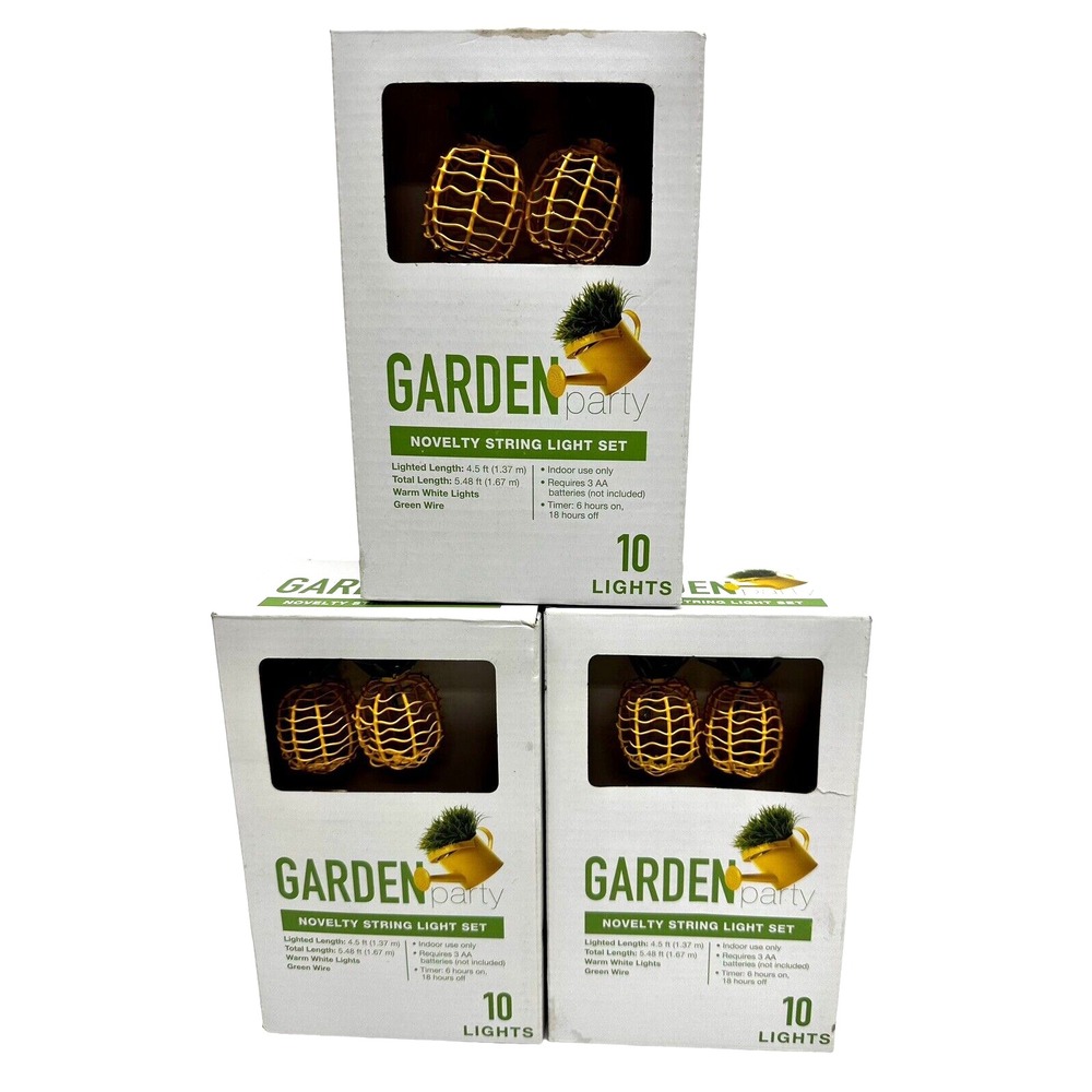 Lot of 3 sets Garden Party Pineapple Novelty String 10 Light Kit Battery NEW NIB